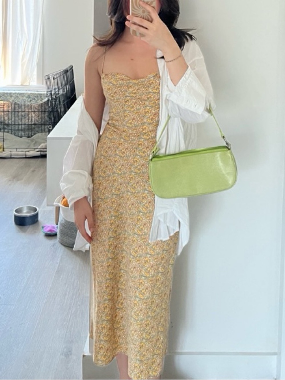 Urban Outfitters Yellow Floral Midi Dress